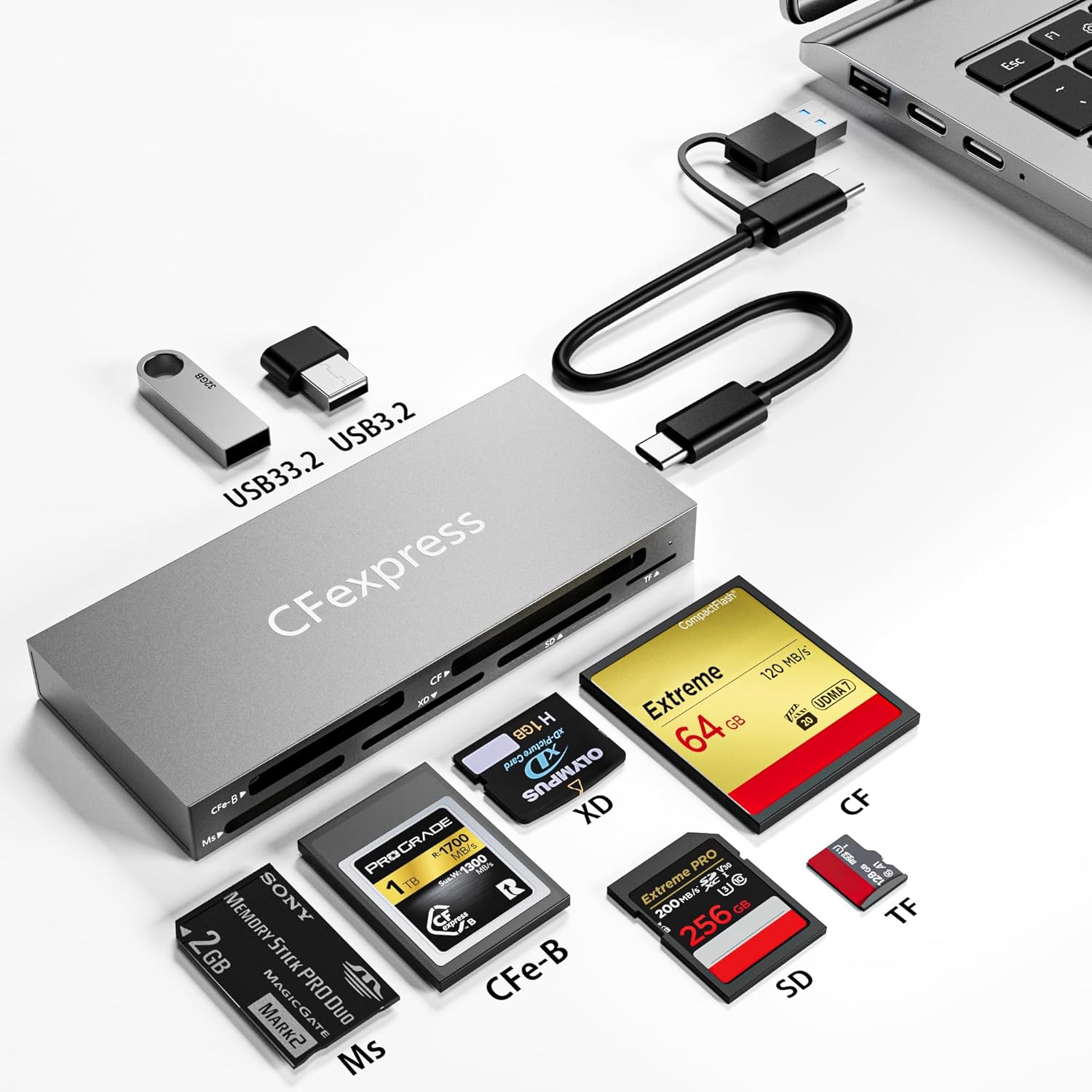 8 in 1 CFexpress Type B Card Reader with 10Gbps USB Ports