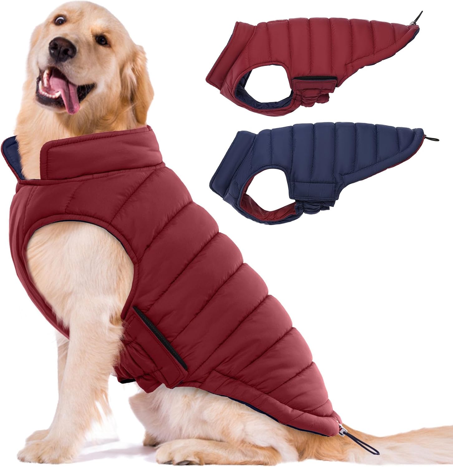 Reversible Dog Coat Waterproof Puffer Vest for Winter Warmth