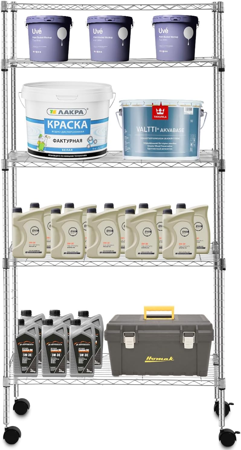 5-Tier Wire Shelf with Wheels for Heavy-Duty Storage Needs
