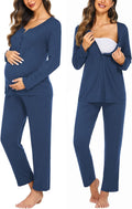 Maternity Nursing Pajama Set with Button Nursing Top - Stretchy Soft