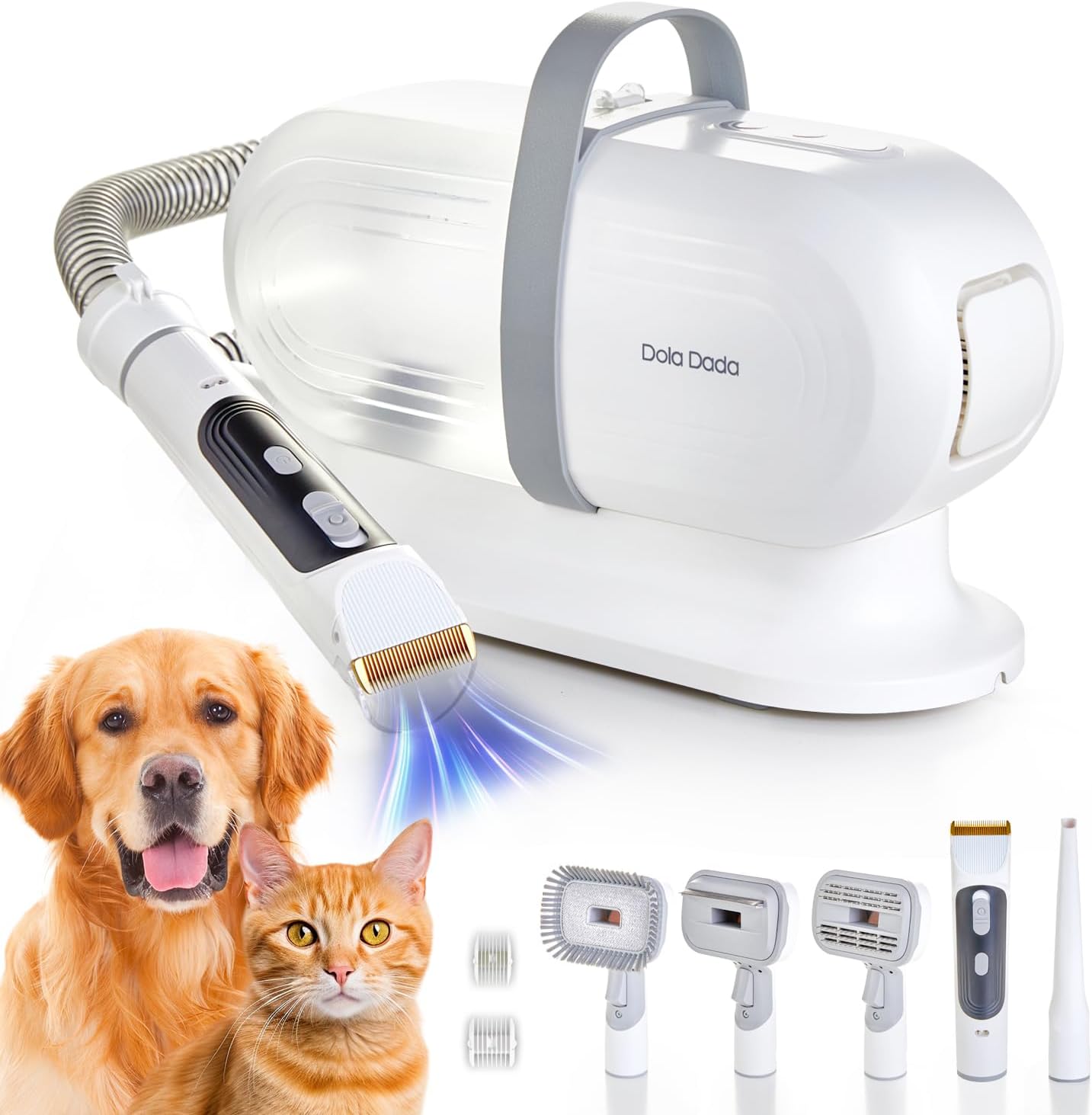 Powerful Pet Hair Vacuum Groomer Set - Shedding Tools, Low Noise - 11000Pa Suction