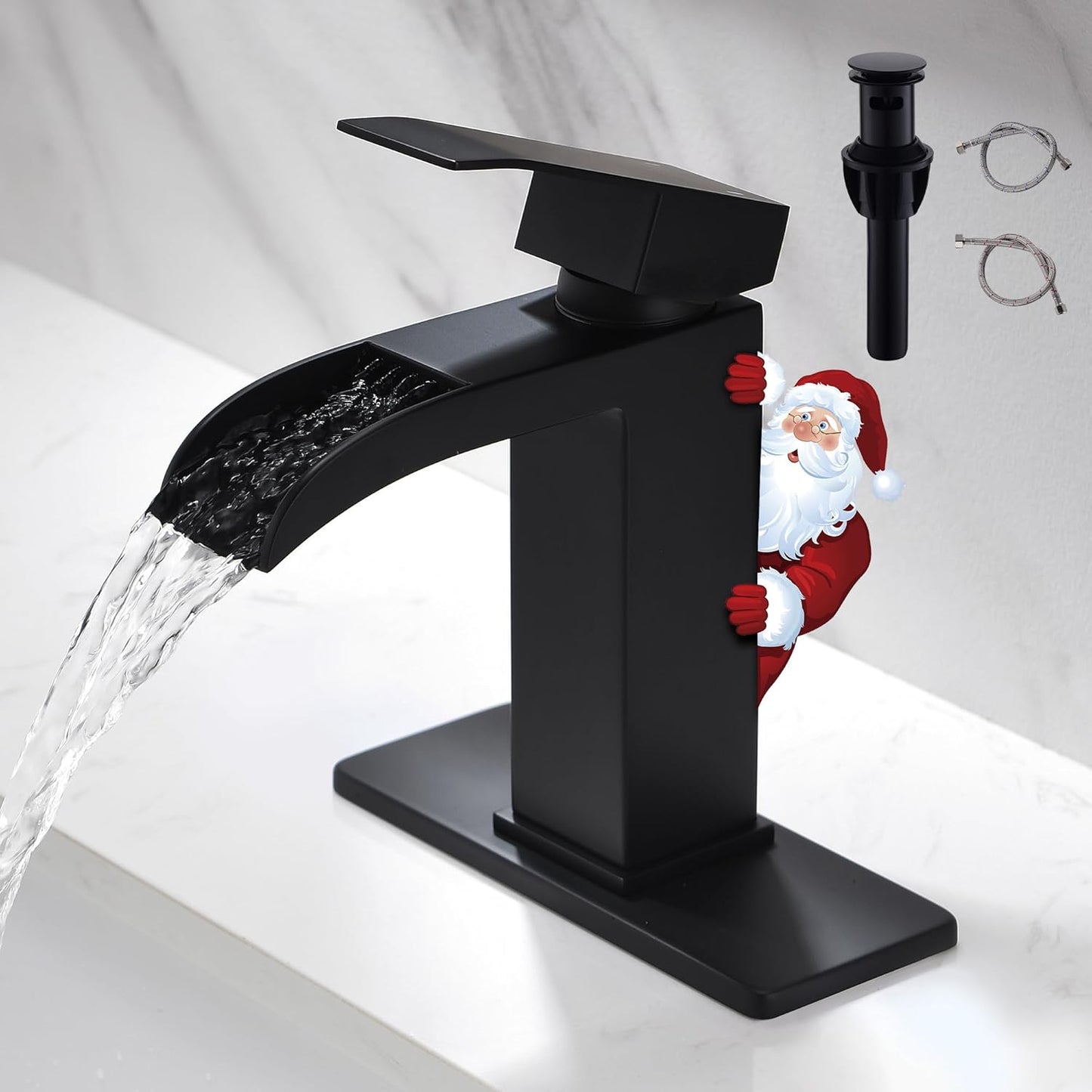Waterfall Bathroom Faucet Black - Elegant Matte Finish Design
