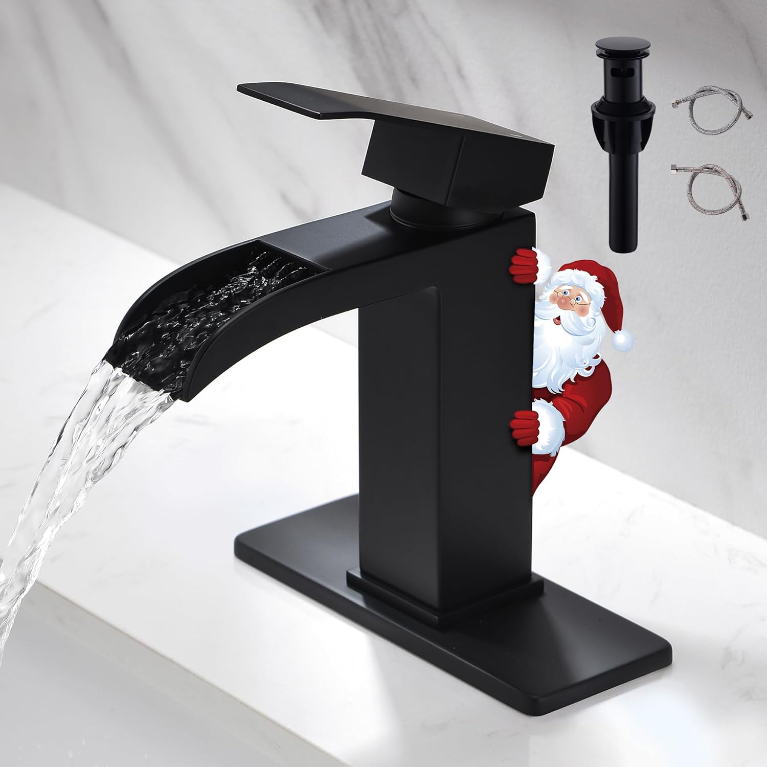 Waterfall Bathroom Faucet Black - Elegant Matte Finish Design