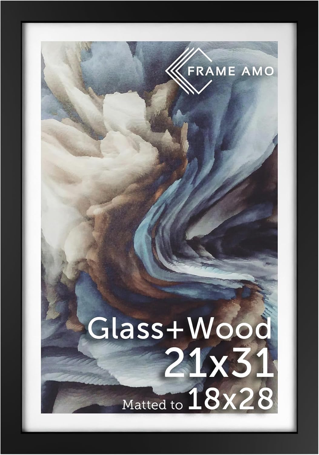 Black Solid Wood Poster Frame with White Mat for 18x28 Image