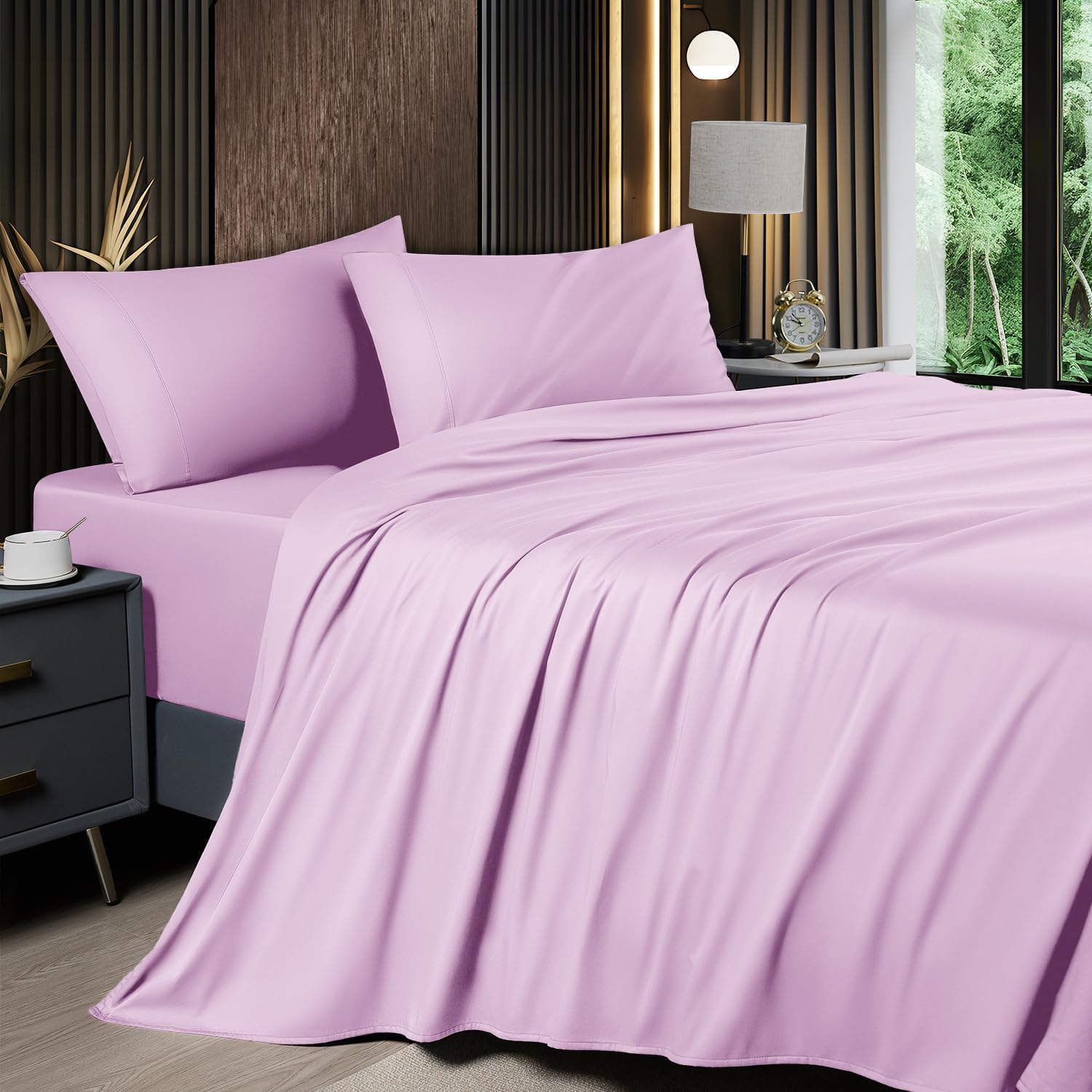 Cooling King Sheet Sets with Rayon Derived from Bamboo for Comfort