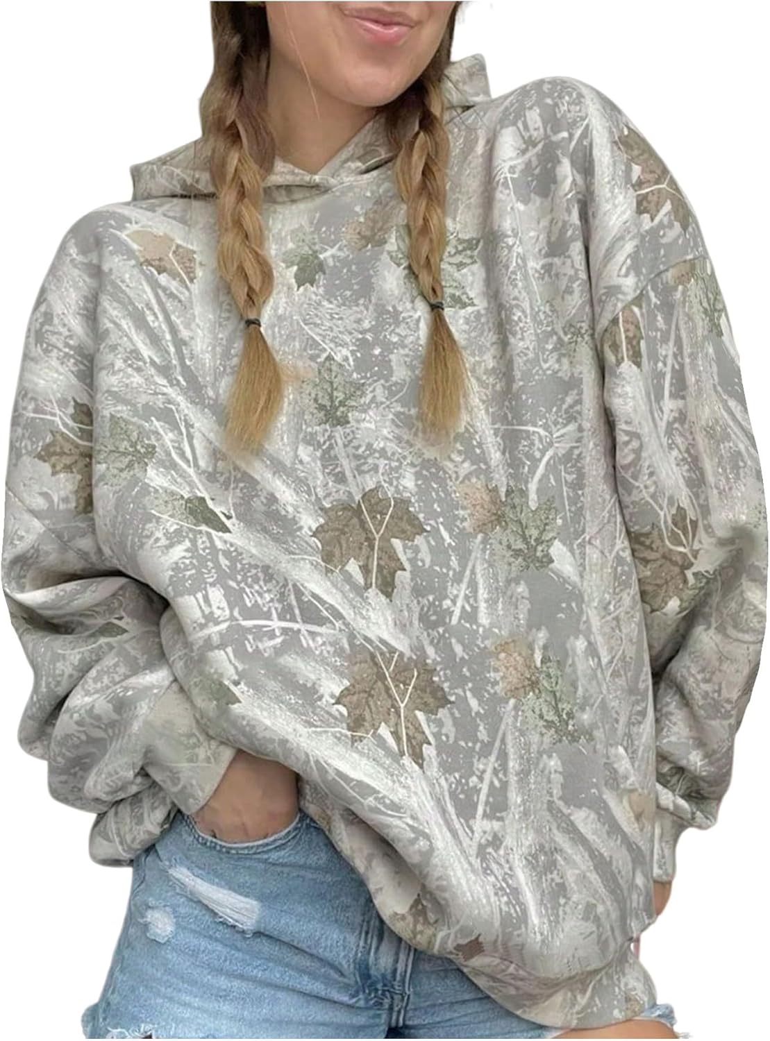 Camo Leaf Print Plus Size Hoodie for Stylish Comfort