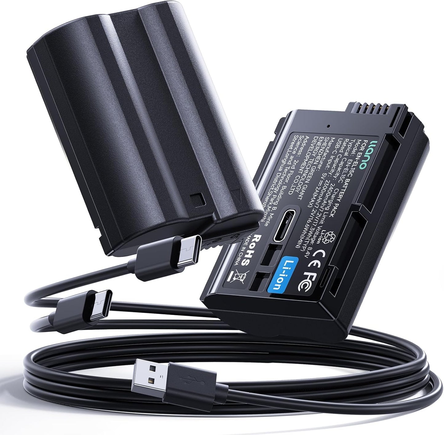 llano 2-Pack 2400mAh USB-C EN-EL15C Battery for Nikon Cameras