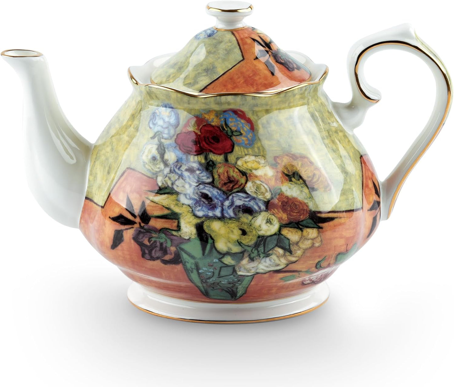 Elegant 30 oz Teapot with Van Gogh Floral Design for Tea Lovers