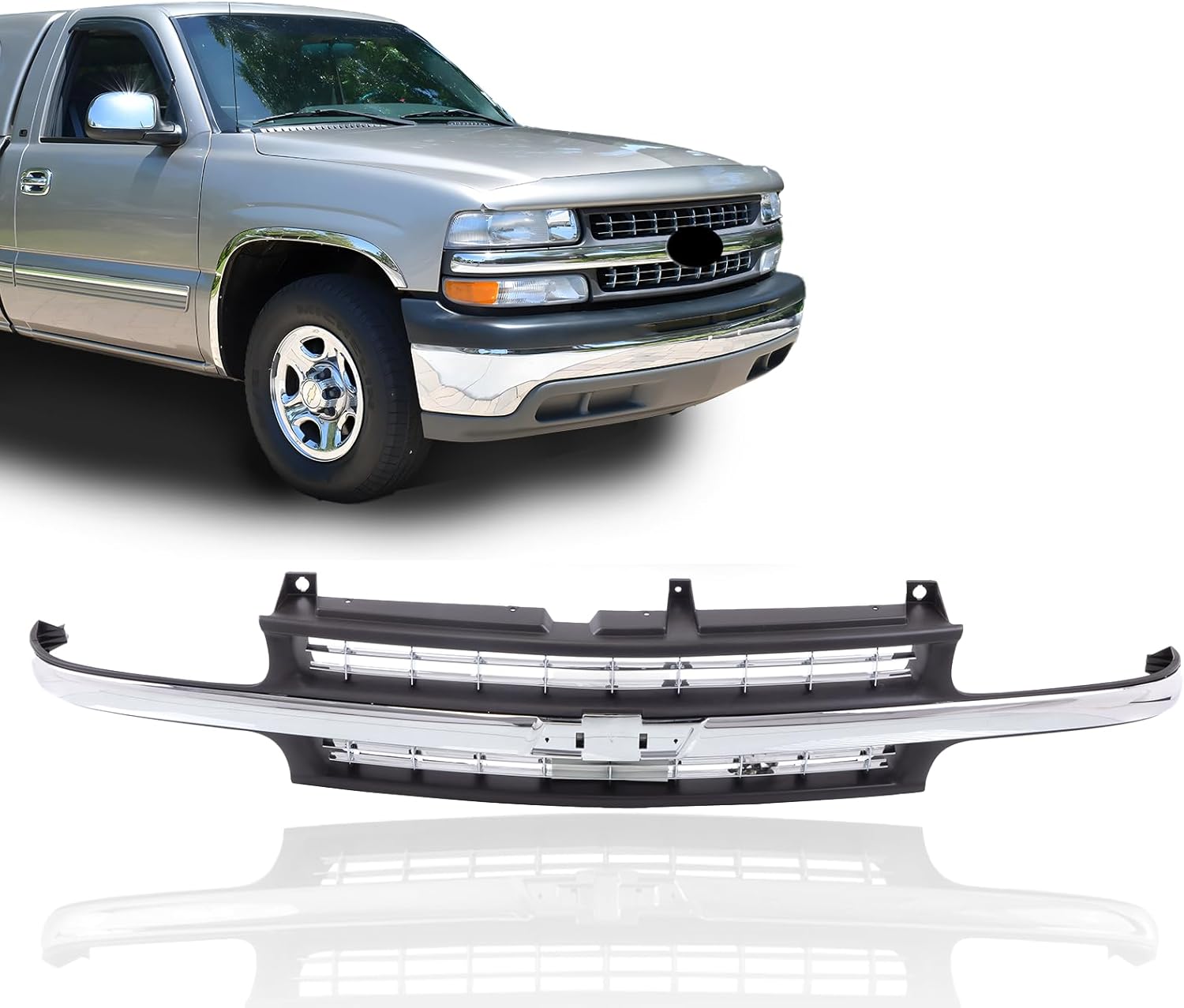Front Grille Grill With Chrome Center Cross Bar For Silverado