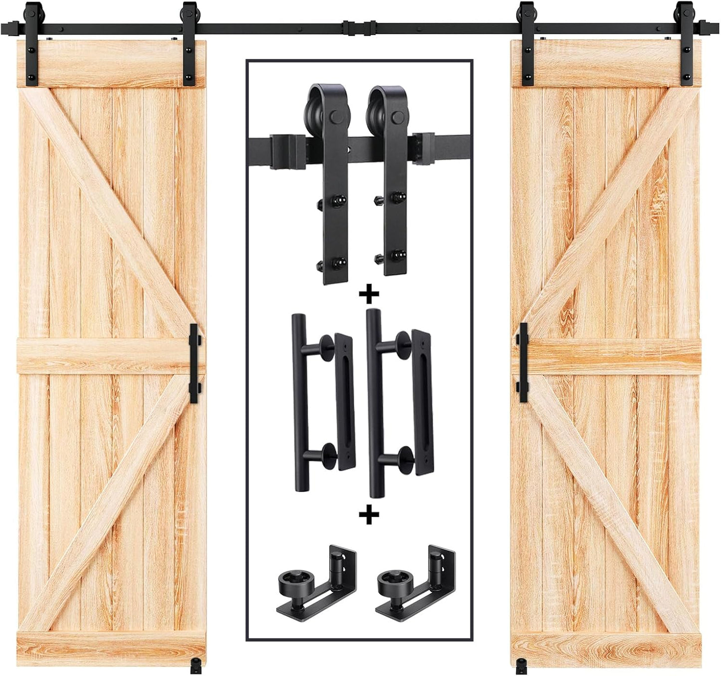EaseLife 8 FT Double Sliding Barn Door Track Hardware Kit