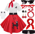 10Pcs Sock Hop Outfits Women 1950s Poodle Skirts Set - Full Accessory