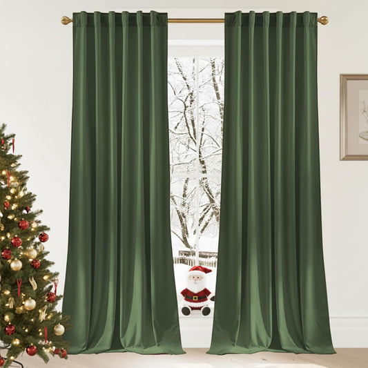 NICETOWN Extra Long Sage Green Velvet Curtains for Large Windows