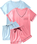 Ekouaer 2 Pack Silk Pajamas for Women Soft V Neck Sleepwear