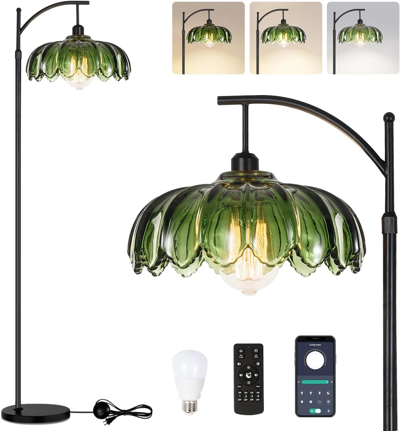 Gold Floor Lamp with Remote Dimmable Brass Tall Lamp Design