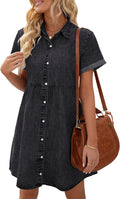 LookbookStore Women's Short Sleeve Babydoll Denim Dress - Flowy