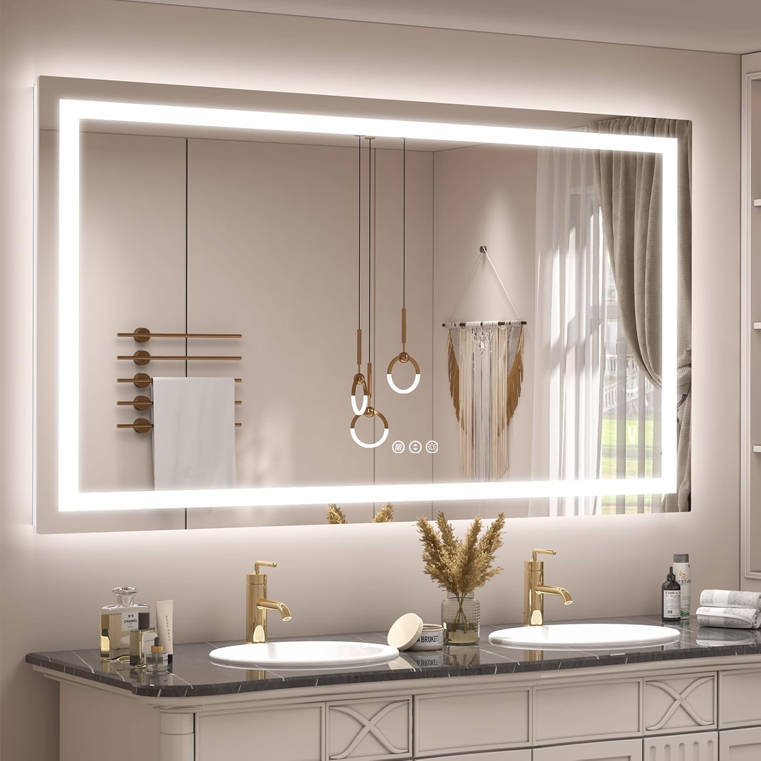 66x40 inch Large LED Mirror for Bathroom with Anti-Fog Feature