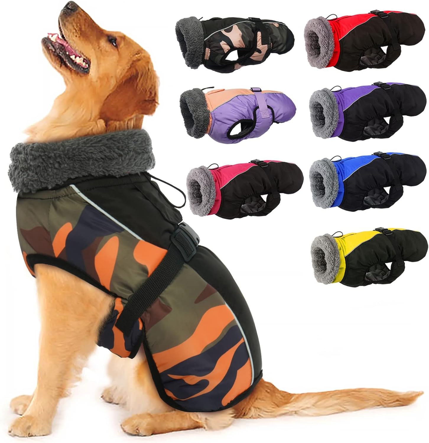 IECOii Extra Warm Reflective Adjustable Dog Jacket for Winter
