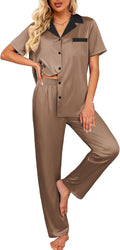 Ekouaer Satin Pajamas Set for Women - Silk Button Down 2 Pieces