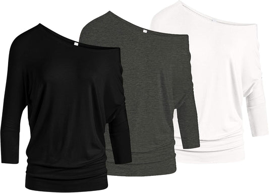 3 Pack Dolman Tops for Women Off The Shoulder Stylish Comfort