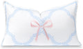 Baby Blue Pink Embroidered Lumbar Pillow Cover 12in x 20in - Coastal