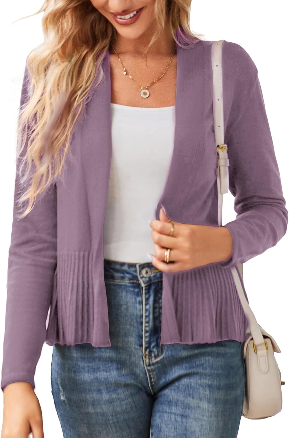 Lightweight Draped Open Front Cropped Cardigan for Women