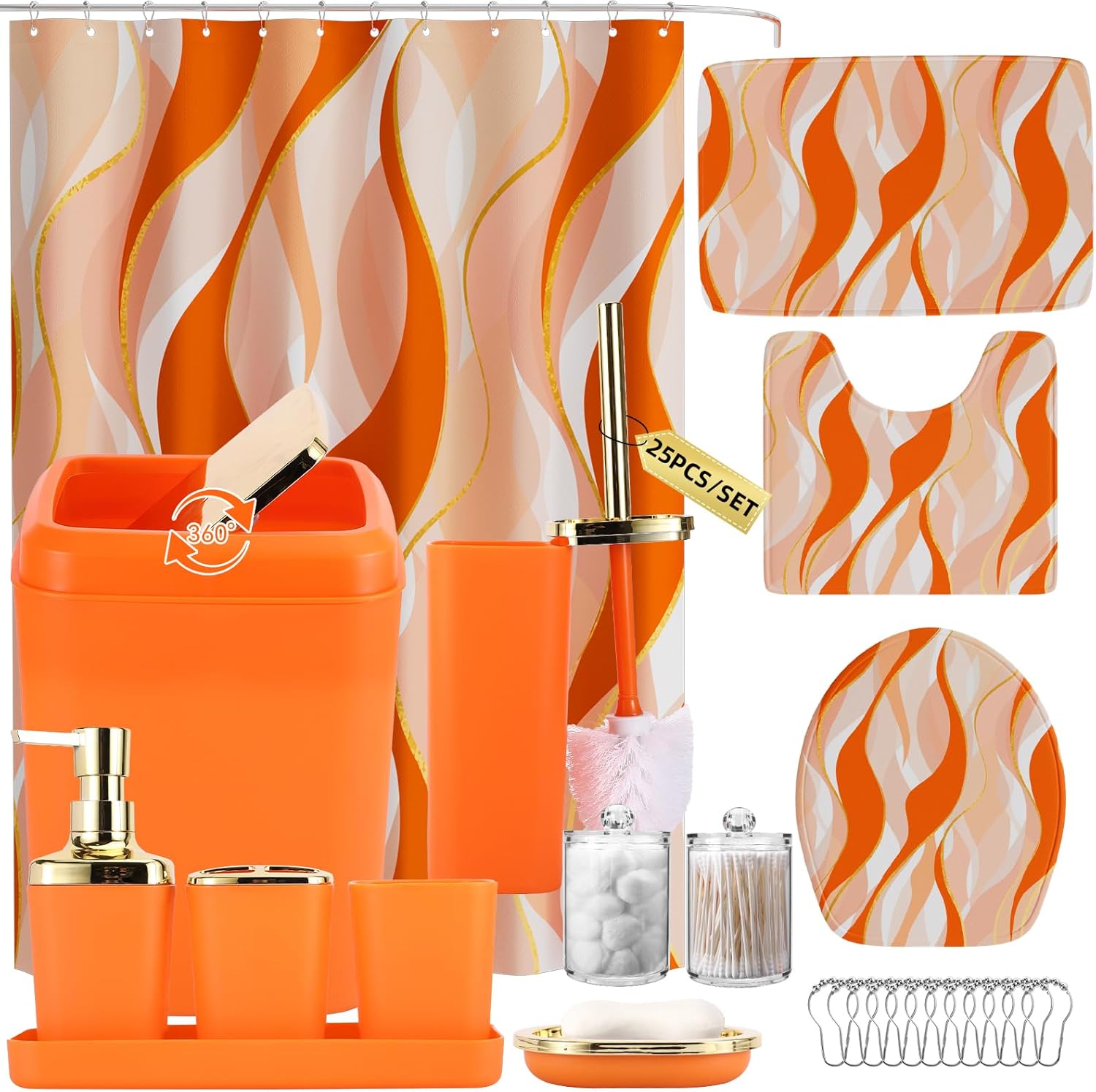 Stylish Orange Bathroom Accessories Set with Shower Curtain