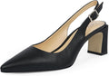 Womens Pointed Closed Toe Chunky Heel Slingback - Classic Black