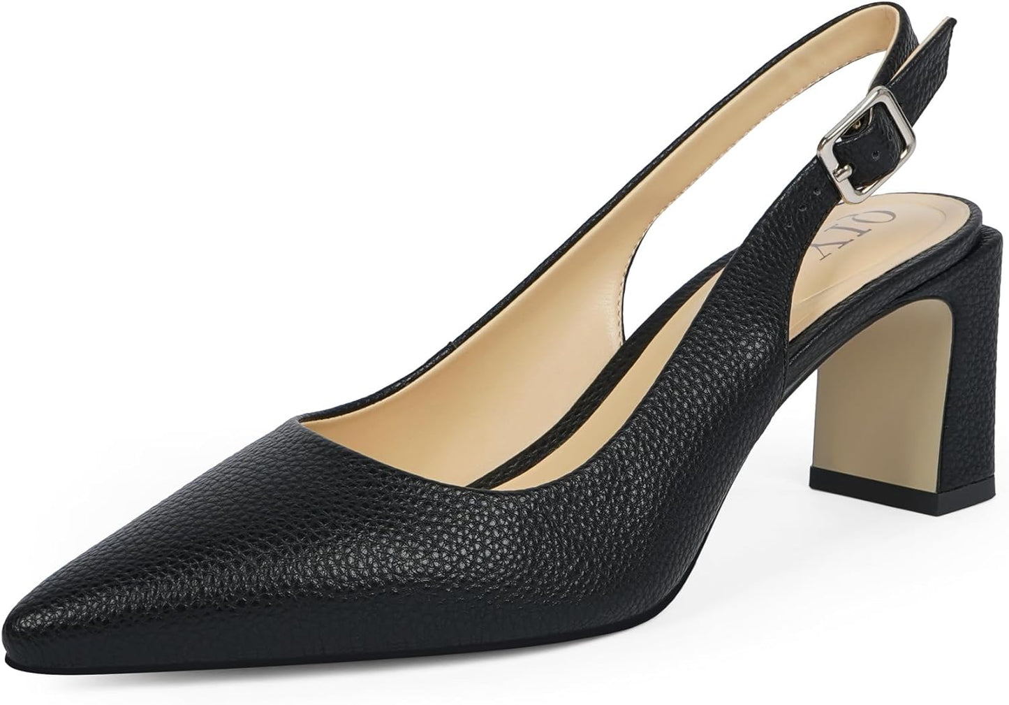 Womens Pumps Pointed Closed Toe Chunky Heel Slingback Heels