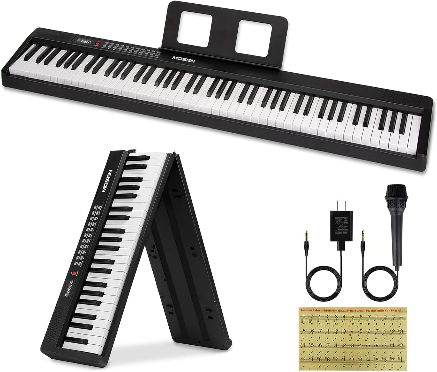 MOSEN 88-Key Portable Piano: 190 Rhythms, Semi-Weighted, Foldable