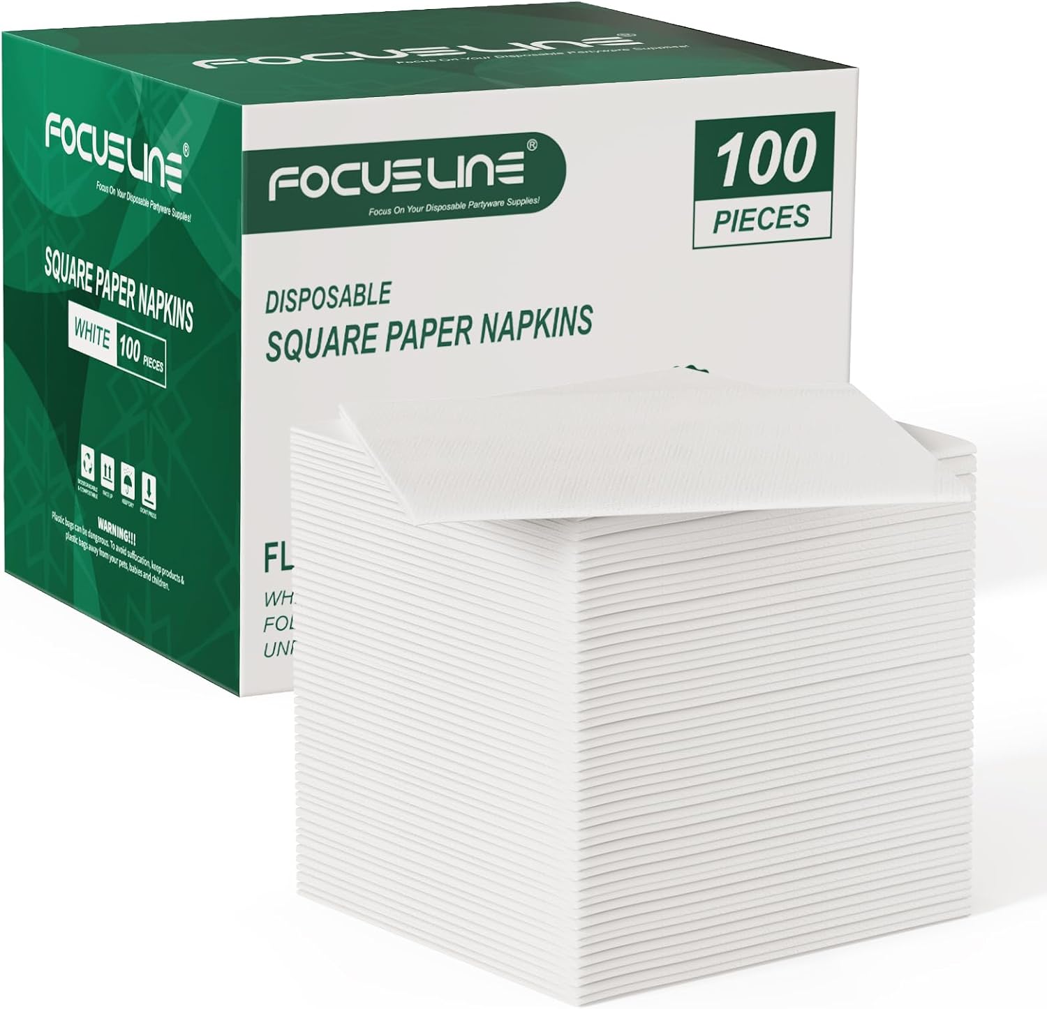 FOCUSLINE 100 Count Linen-Feel Cocktail Napkins - Soft & Absorbent!