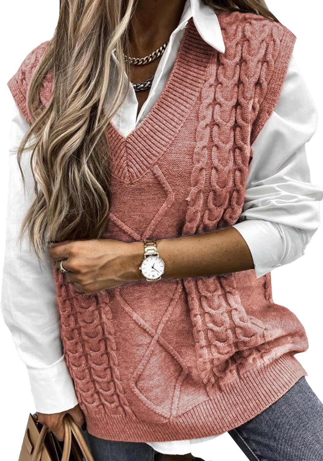 EVALESS Oversized Sweater Vest for Women - Stylish V Neck Design
