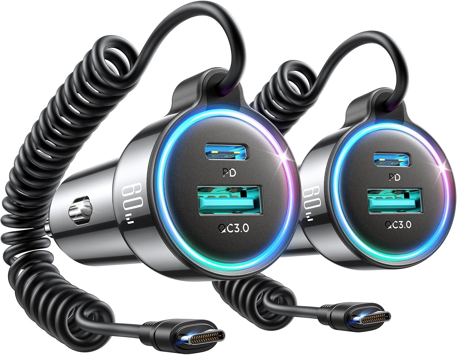 JOYROOM 2-Pack Fast Car Charger with 5ft Type C Cable