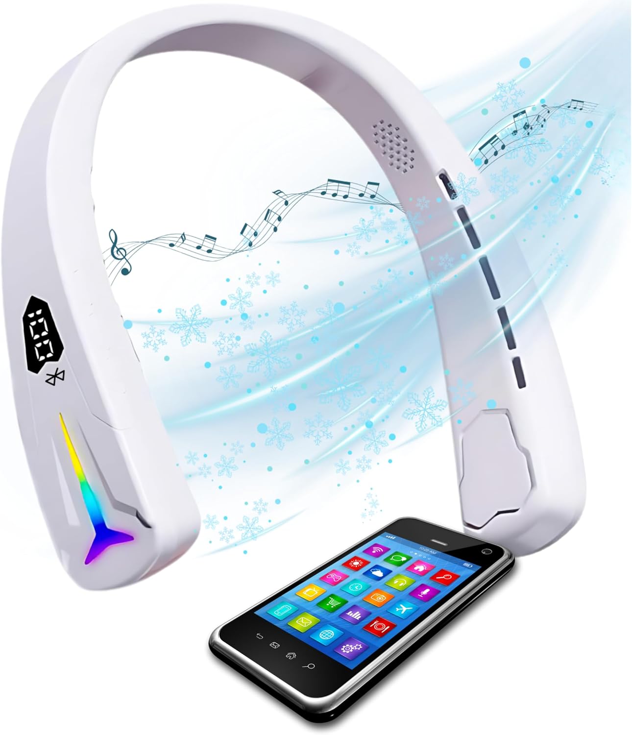 Bluetooth Neck Fan: Bladeless Cooling, 4 Speeds
