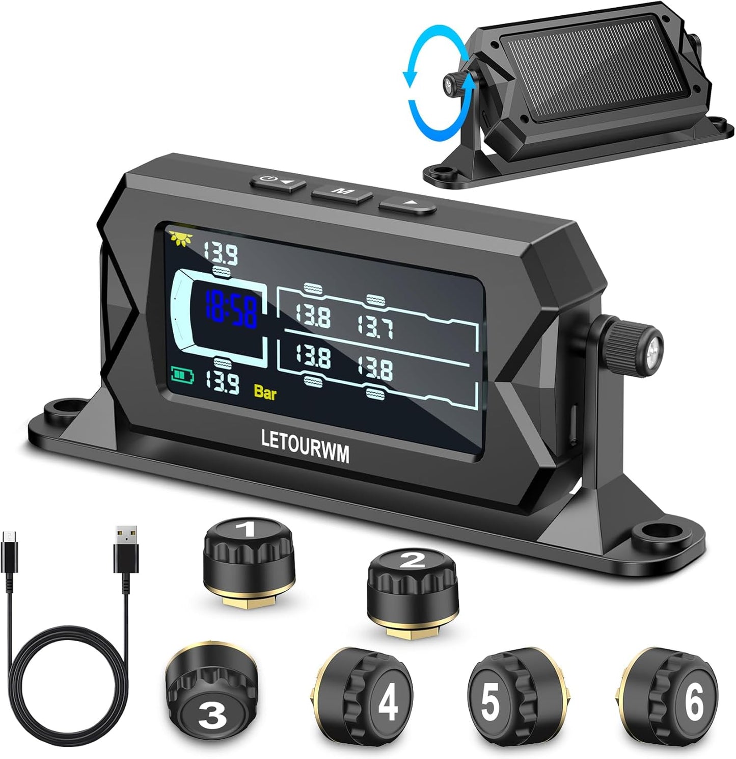 Tire Pressure Monitoring System for RV Truck Trailer with 6 Sensors