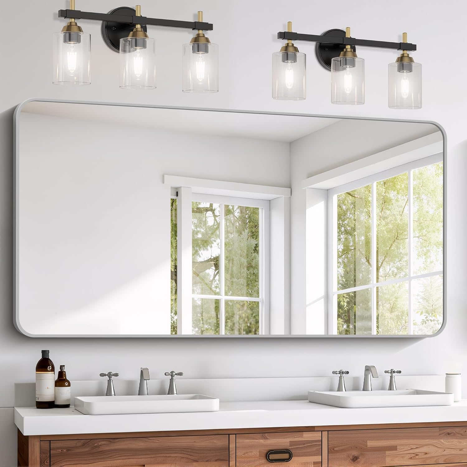 30x60 Inch Silver Bathroom Mirror with Elegant Rounded Corners