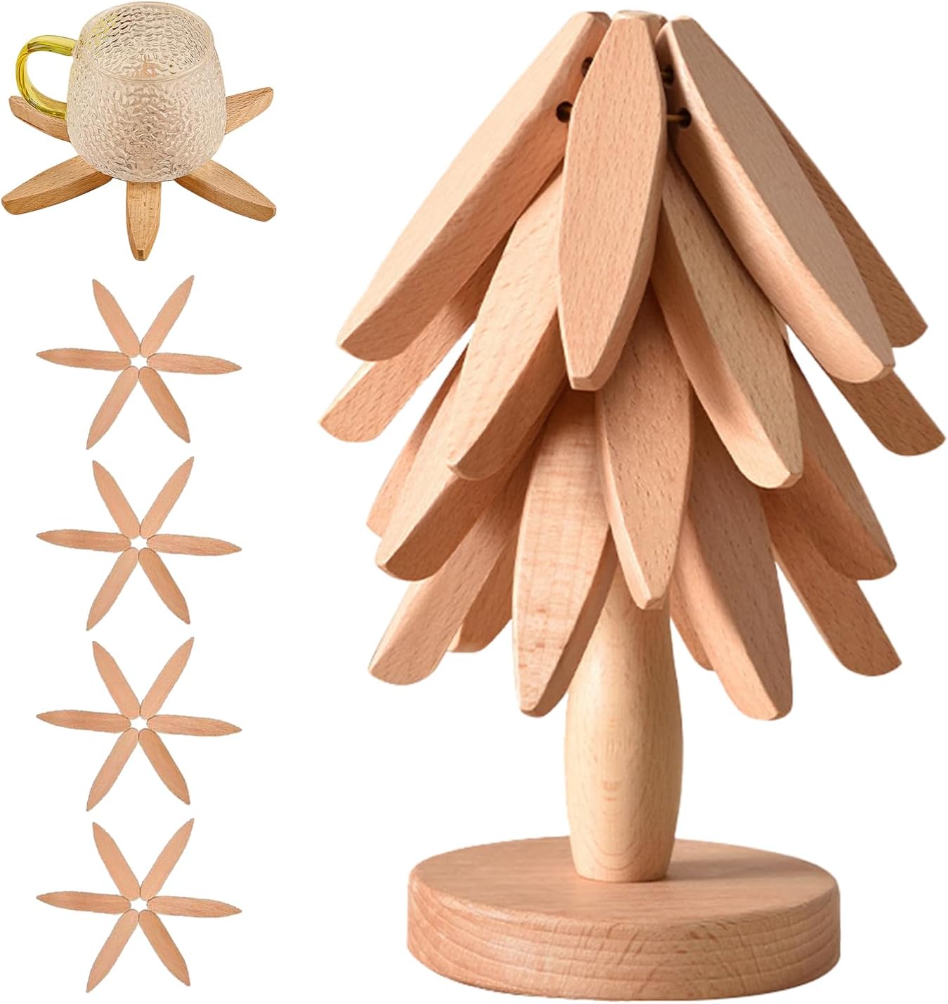 Wooden Trivets for Hot Dishes, Unique Tree Shape Design Set