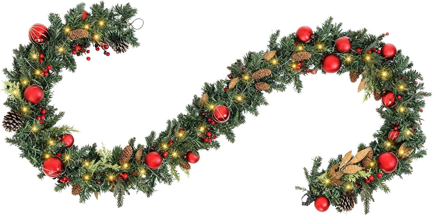 9 Ft Prelit Christmas Garland with Lights for Holiday Cheer