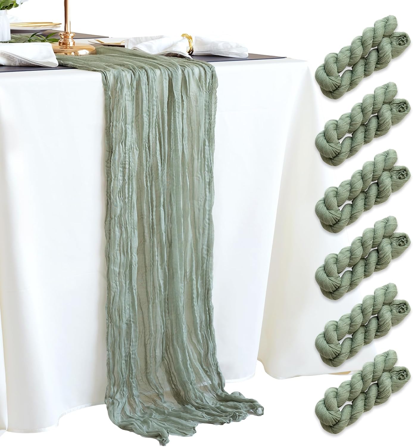 Sage Green Cheesecloth Table Runner for Fall Decor and Events