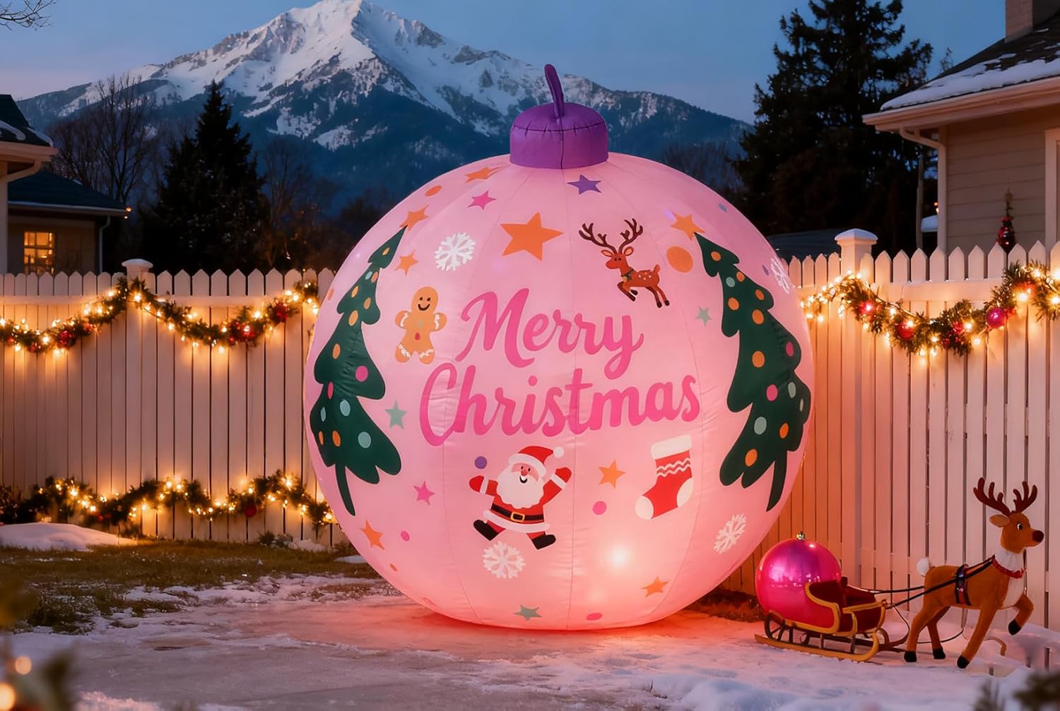 Giant 8ft Pink Christmas Ball Inflatable for Festive Decor