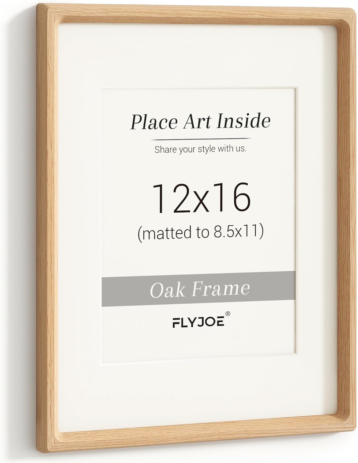 12x16 Picture Frame in Natural Oak Wood with Tempered Glass