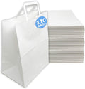 White Paper Bags with Handles 10in x 5in x 13in 110 Pack - Durable