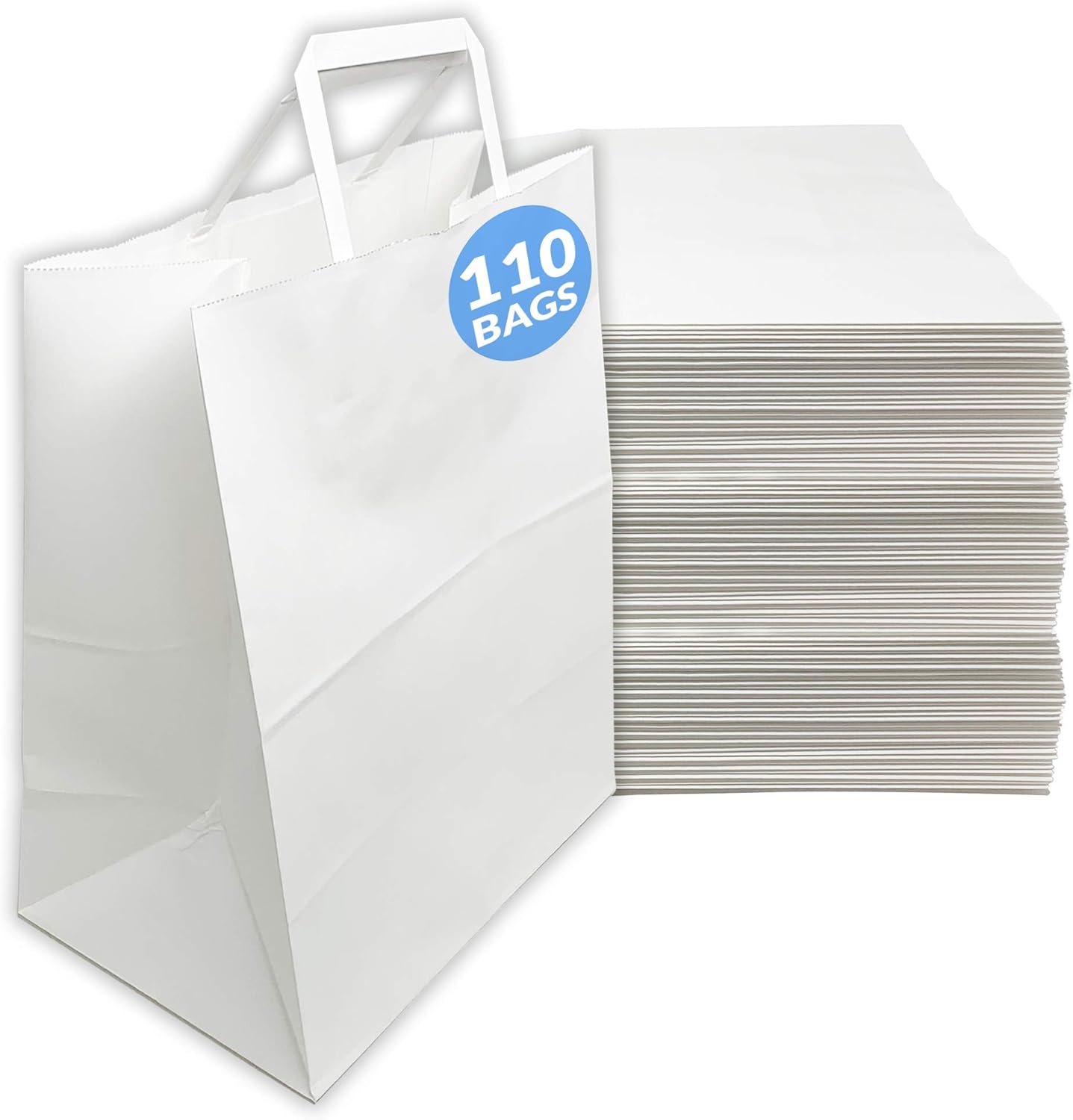 Reli. 110 Pack White Paper Bags w/Handles for Gifts & Shopping