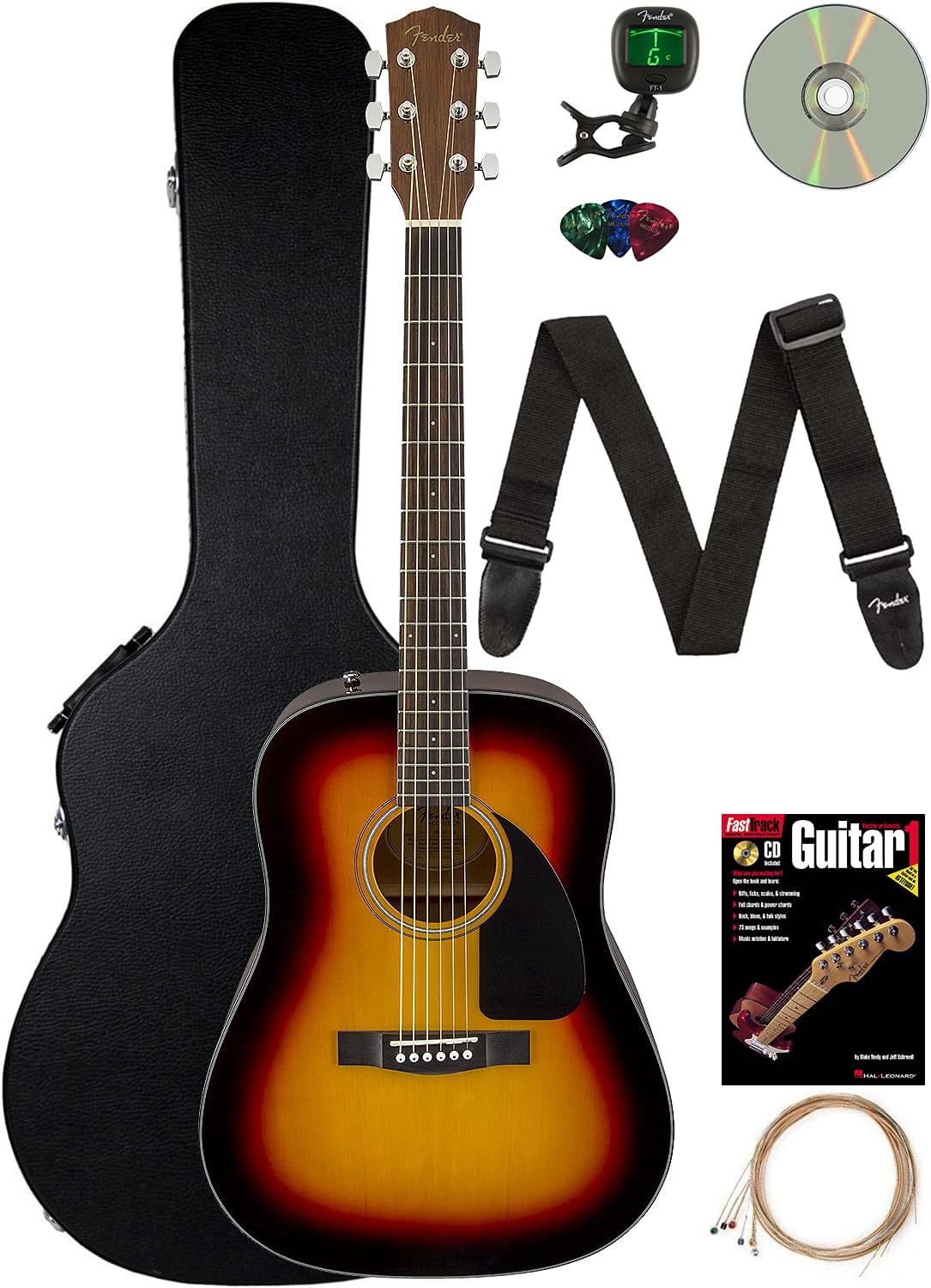Fender CD-60 Dreadnought Acoustic Guitar Bundle with Hard Case
