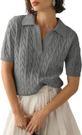 Imily Bela Women's Cable Short Sleeve Sweater Top - Soft Casual