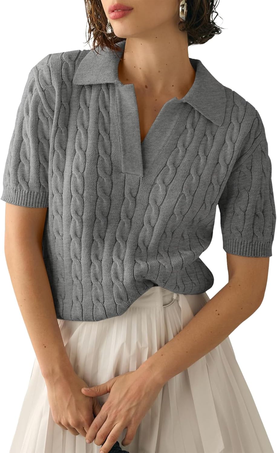 Imily Bela Women's Cable Short Sleeve Sweater for Casual Style