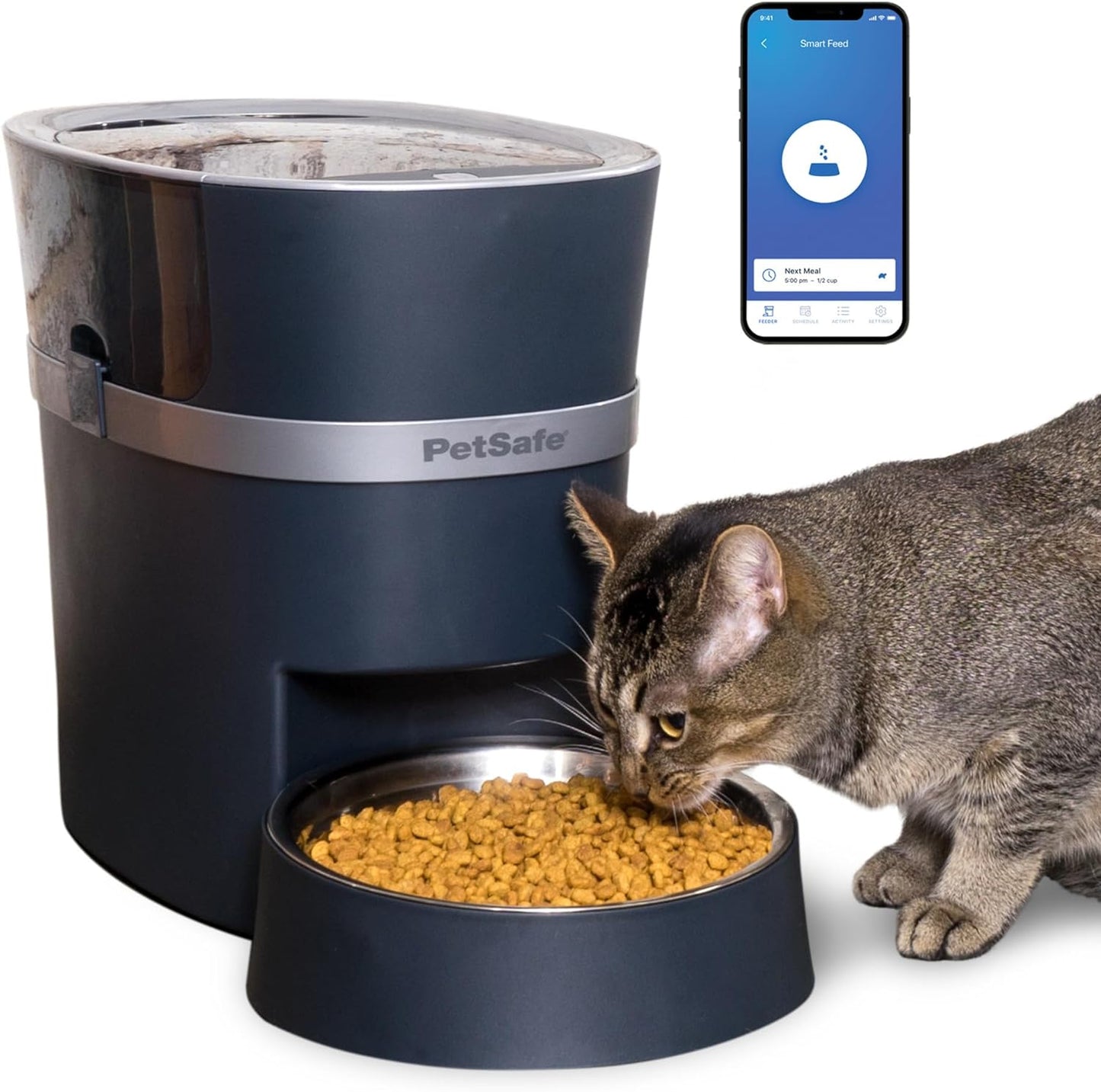 Smart Feed Pet Feeder: App Controlled, Battery Backup, Black