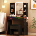 Black Vanity Desk with LED Mirror & Power Outlet - Compact Makeup