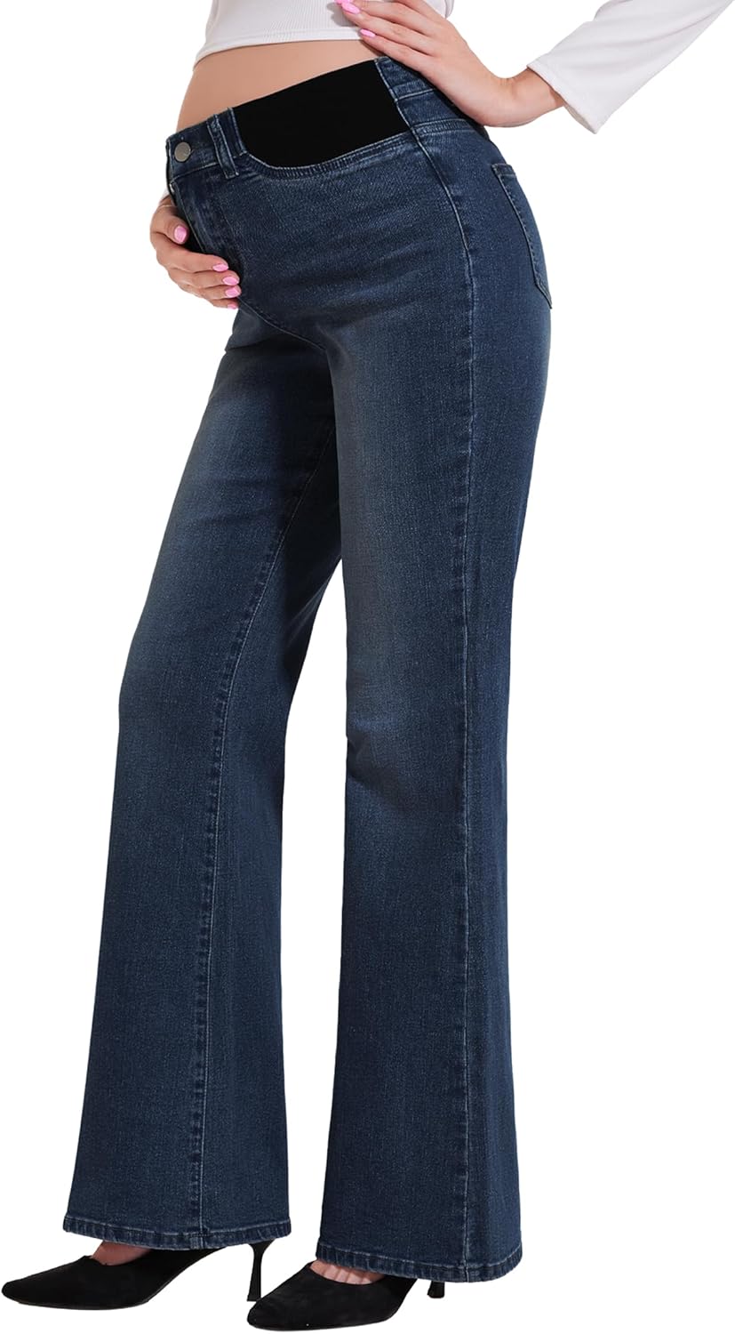 PACBREEZE Women's Maternity Flare Jeans for Comfort and Style