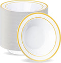 100 Pack Plastic Bowls with Gold Rim, 12 oz Disposable Salad Bowls
