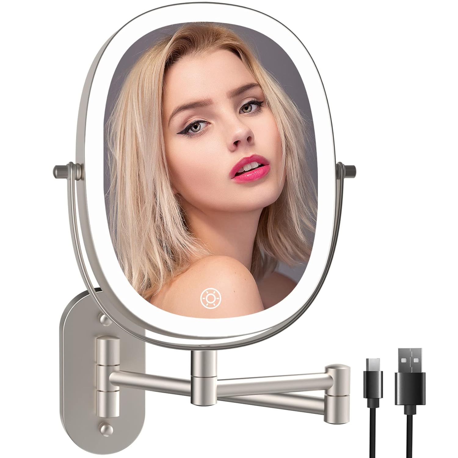 Lighted Wall Mounted Makeup Mirror with 1X/7X Magnification